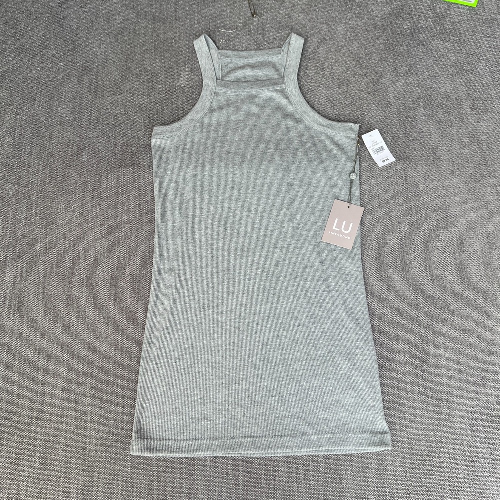 Linea Uomo Active Ribbed Tank Top Womens Large Gray Heather Gym Workout Pullover